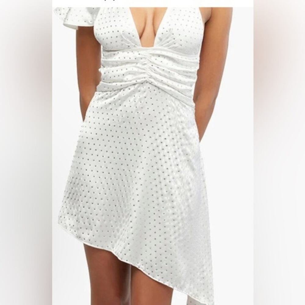 We Wore What 00 Asymmetrical Crystal Halter Tie One Shoulder Mini Dress 0 White